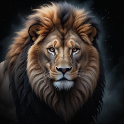 Majestic lion with striking mane in dark background