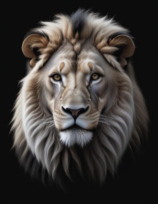 Majestic lion portrait in front of a dark background