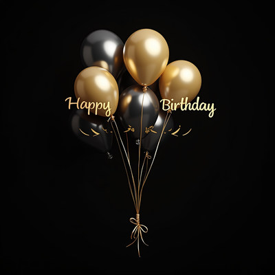 Birthday celebration with elegant black and gold balloons