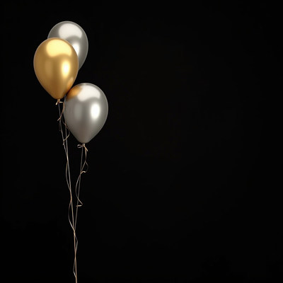 Balloons floating against a dark background