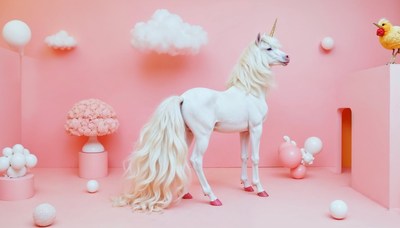 Magical unicorn in pastel fantasy setting