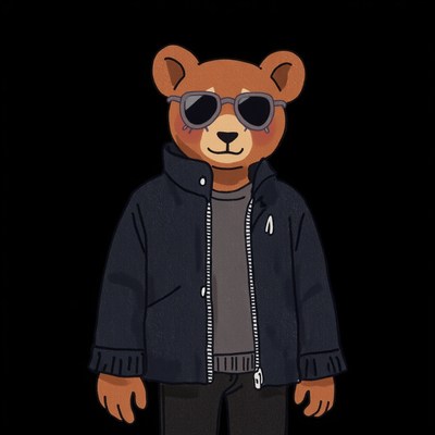 Stylish bear character wearing sunglasses and a jacket