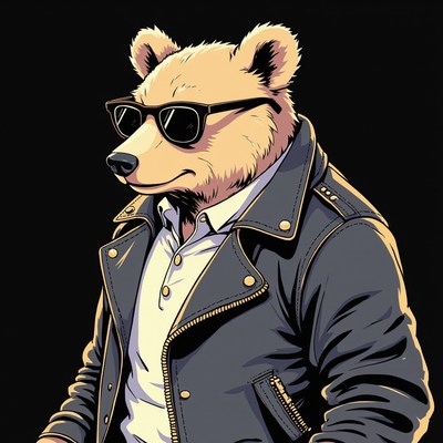 Cool bear wearing sunglasses and leather jacket