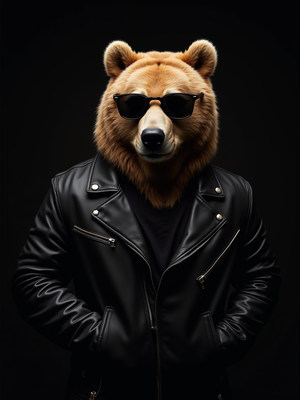 Bear wearing sunglasses and leather jacket exudes coolness