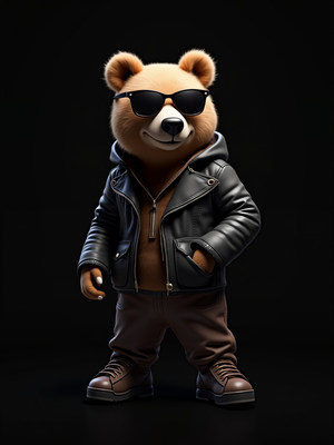 Stylish bear character on dark background