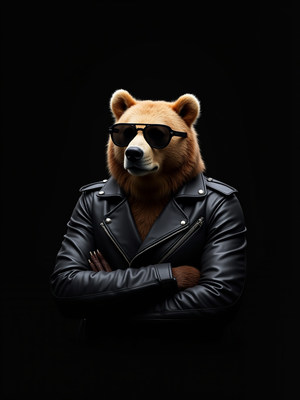 Confident bear in shades and a leather jacket