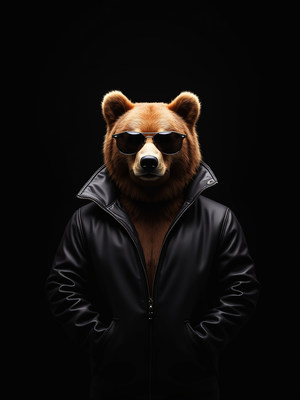 Confident bear in sunglasses and leather jacket