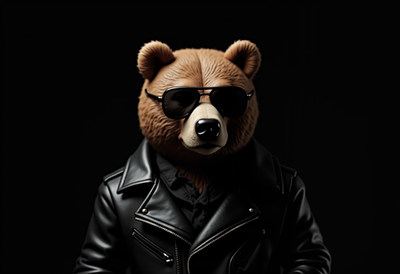 Stylish bear wearing sunglasses and leather jacket