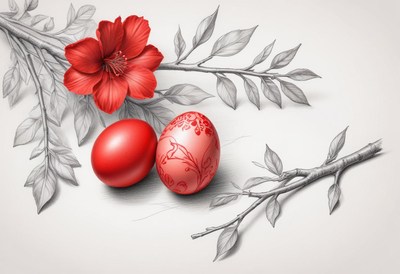 Red floral eggs on a light background