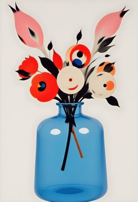 Vibrant flowers in a minimalist blue vase