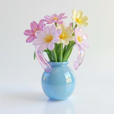 Colorful flowers in a blue decorative vase
