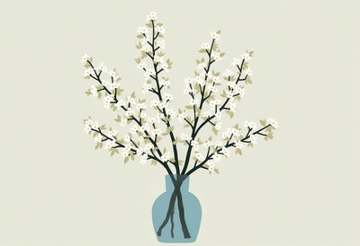 Blooming branches in a simple vase display