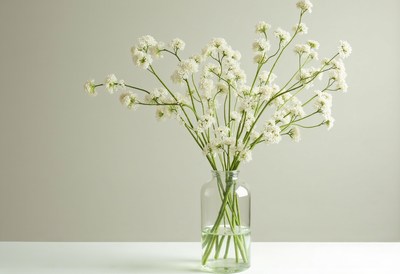 Elegant white flowers arranged in a clear vase on a table