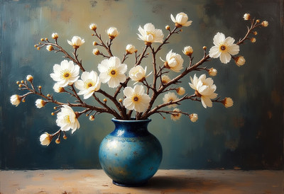 Elegant floral arrangement in a blue vase