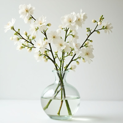Elegant white blossoms in a clear vase on a table