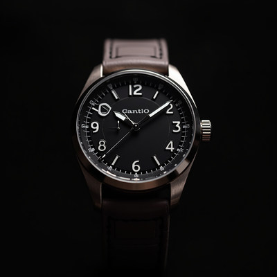 Black watch with leather strap and glowing details