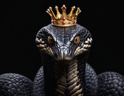 Majestic snake wearing a crown poses confidently