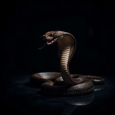 Majestic snake poised in shadowy environment