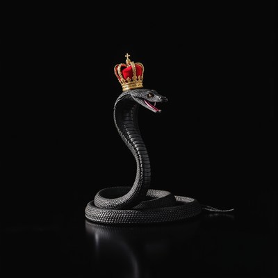 Black snake wearing a crown on a dark background