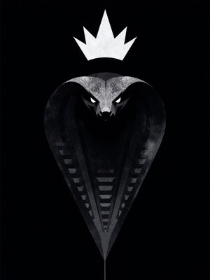 Dark serpent crowned with royal insignia in stylized art