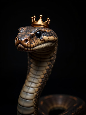 Crowned snake posing dramatically against black background