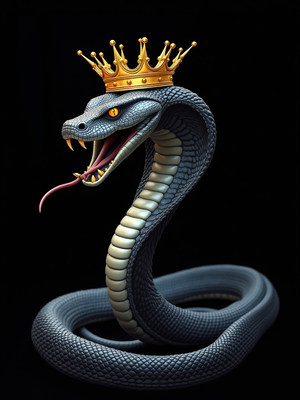 Snake wearing a golden crown with fierce expression