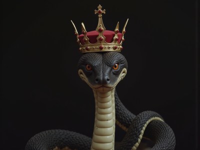 Majestic black snake wearing a royal crown