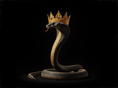 Crowned snake poses elegantly against a dark background