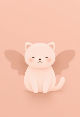 Cute angelic cat with wings on soft peach background