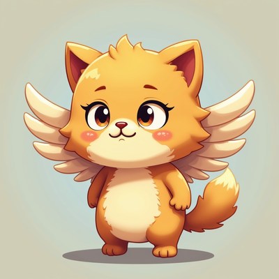 Cute cartoon cat with wings in playful pose