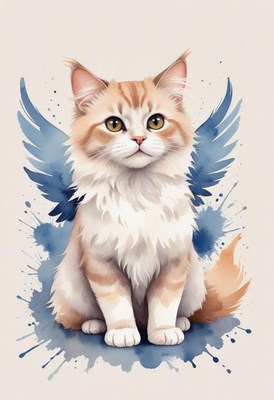 Cat with angel wings in a whimsical illustration