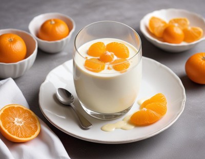 Artful dessert with cream and orange segments
