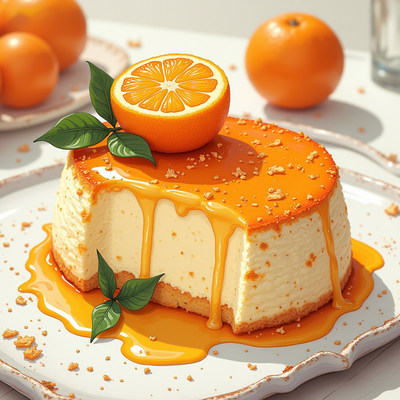 Delicious creamy cheesecake topped with fresh orange