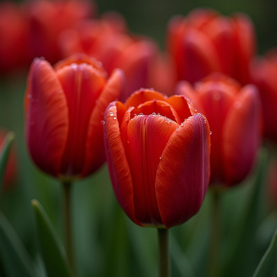 Vibrant red tulips blooming in a spring garden
