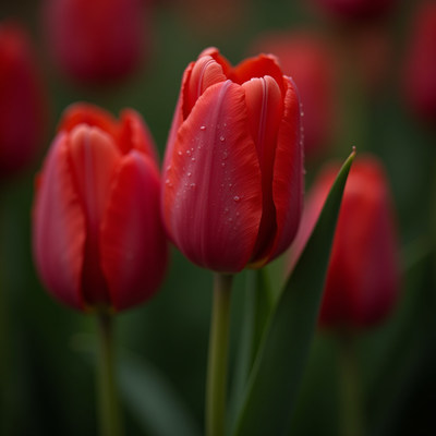 Vibrant red tulips blooming in a garden during spring