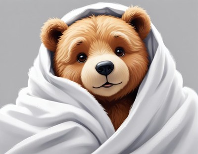 Cute bear wrapped in a cozy white blanket