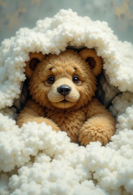 Cute bear resting in fluffy clouds, a cozy moment