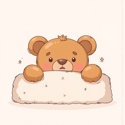 Cute bear character peeking over fluffy blanket