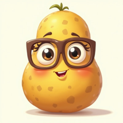 Friendly animated pear character with glasses smiles happily