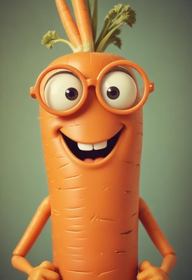 Happy cartoon carrot character smiles cheerfully