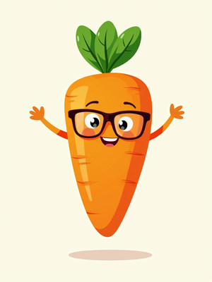 Happy cartoon carrot character waving joyfully