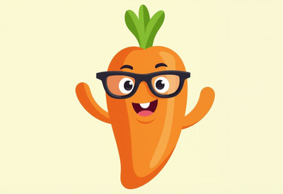 Happy cartoon carrot with glasses and a smile