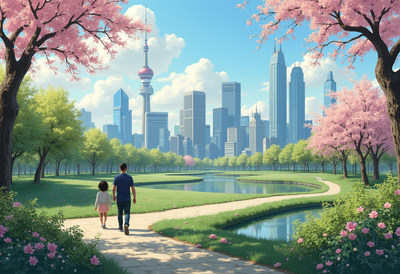 Stroll through a blooming park in shanghai