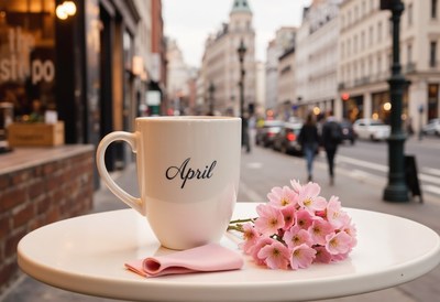 Spring coffee break with flowers on a parisian street