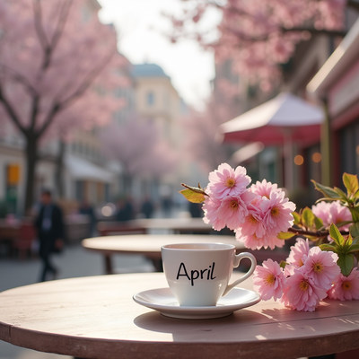 Spring blossoms and coffee in a charming street setting