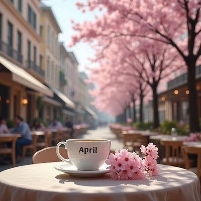 Enjoying cherry blossoms while sipping coffee in spring