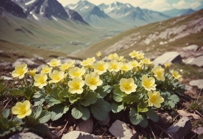 Spring blooms yellow flowers in the mountains
