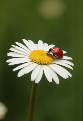Ladybug on a daisy in a natural setting