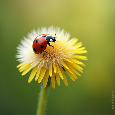 Ladybug on a vibrant yellow flower in springtime