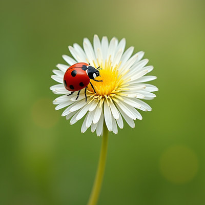 Ladybug on white flower in spring garden